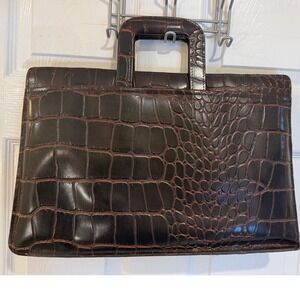 😍 Faux‎ Crocodile Embossed Handbag Dark Brown Top Handle Doctor Bag Style